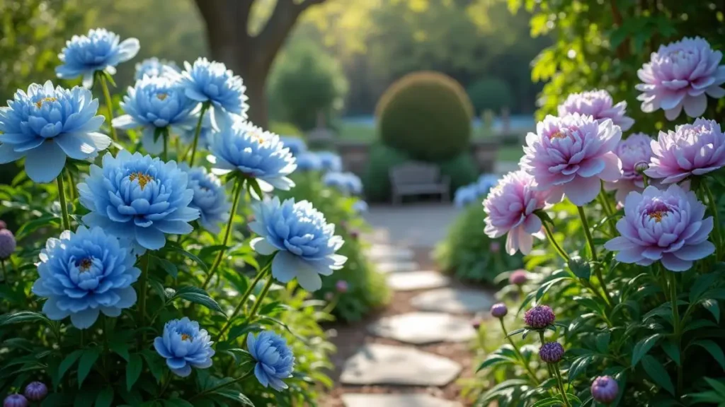 blue peony plants