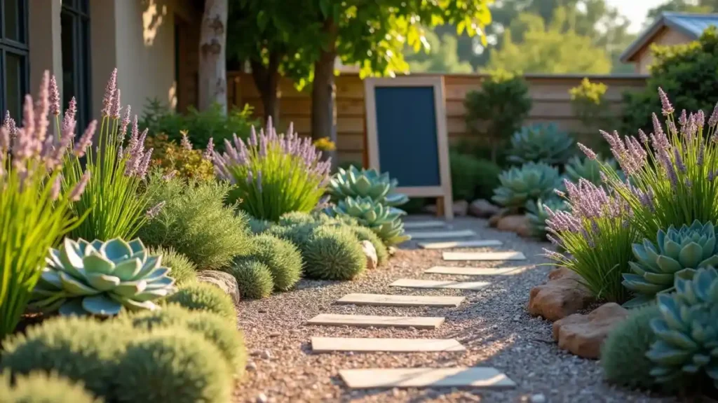 low maintenance xeriscape front yard
